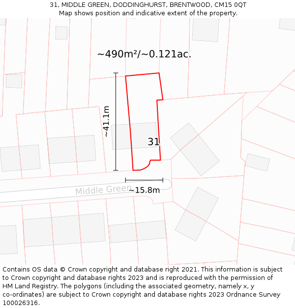 31, MIDDLE GREEN, DODDINGHURST, BRENTWOOD, CM15 0QT: Plot and title map