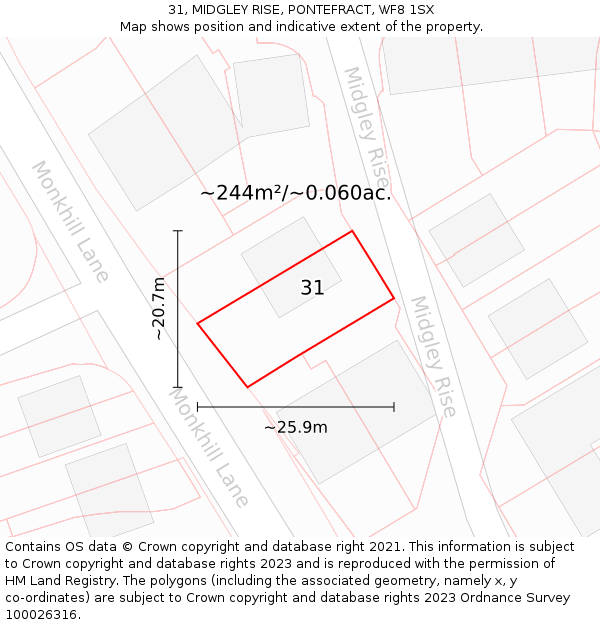 31, MIDGLEY RISE, PONTEFRACT, WF8 1SX: Plot and title map