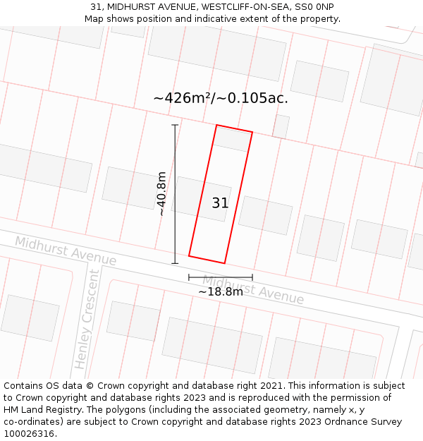 31, MIDHURST AVENUE, WESTCLIFF-ON-SEA, SS0 0NP: Plot and title map
