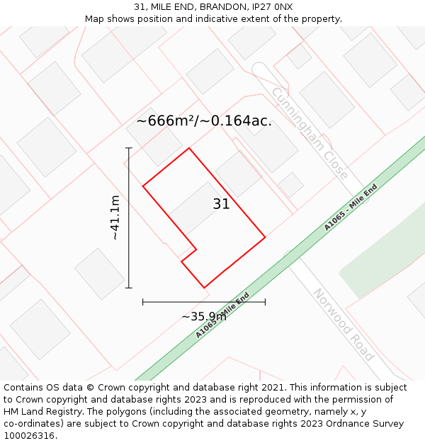 31, MILE END, BRANDON, IP27 0NX: Plot and title map