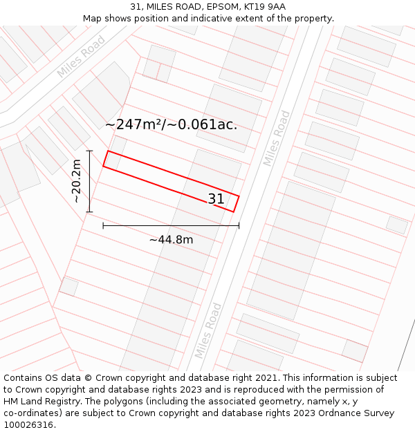 31, MILES ROAD, EPSOM, KT19 9AA: Plot and title map