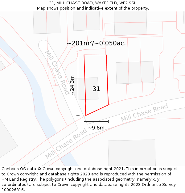 31, MILL CHASE ROAD, WAKEFIELD, WF2 9SL: Plot and title map
