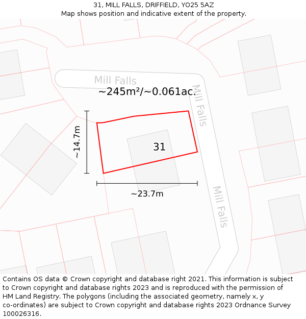 31, MILL FALLS, DRIFFIELD, YO25 5AZ: Plot and title map