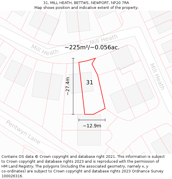 31, MILL HEATH, BETTWS, NEWPORT, NP20 7RA: Plot and title map