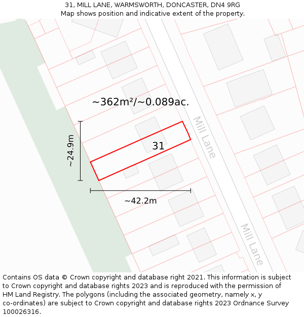 31, MILL LANE, WARMSWORTH, DONCASTER, DN4 9RG: Plot and title map