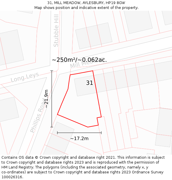 31, MILL MEADOW, AYLESBURY, HP19 8GW: Plot and title map