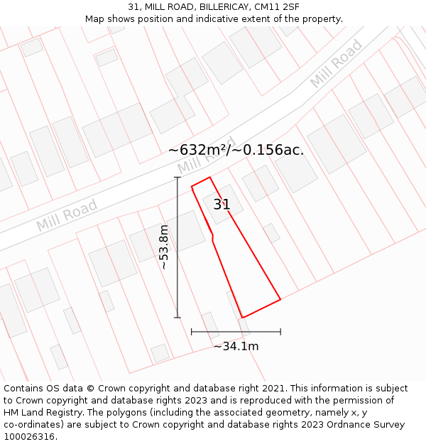 31, MILL ROAD, BILLERICAY, CM11 2SF: Plot and title map