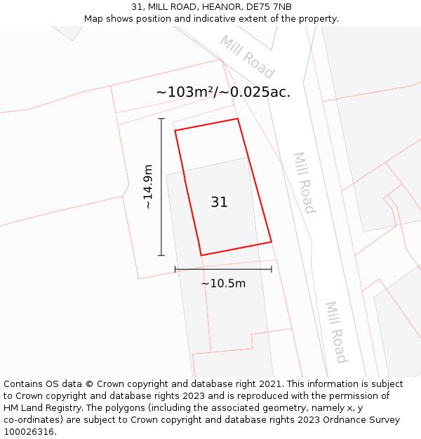 31, MILL ROAD, HEANOR, DE75 7NB: Plot and title map