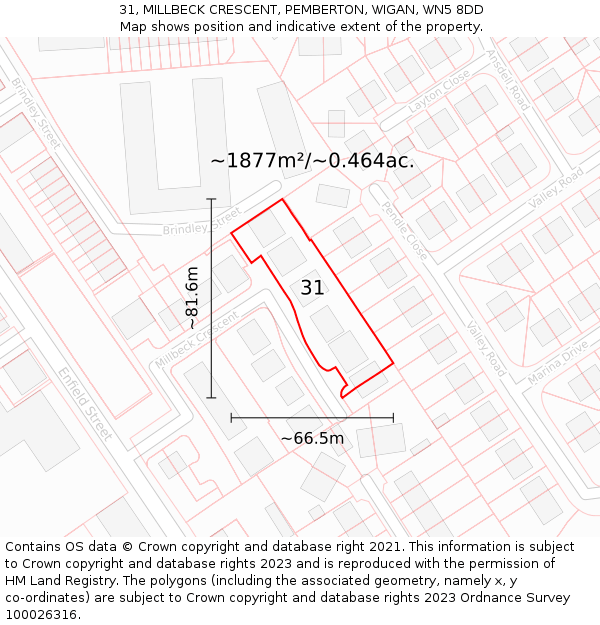 31, MILLBECK CRESCENT, PEMBERTON, WIGAN, WN5 8DD: Plot and title map