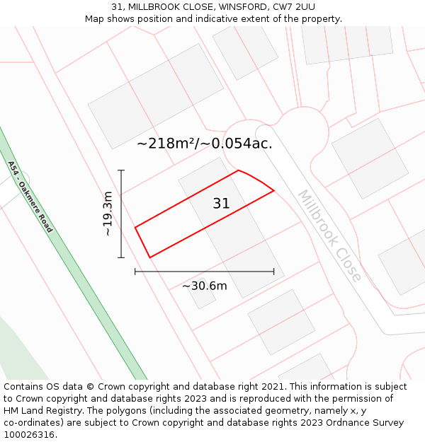 31, MILLBROOK CLOSE, WINSFORD, CW7 2UU: Plot and title map