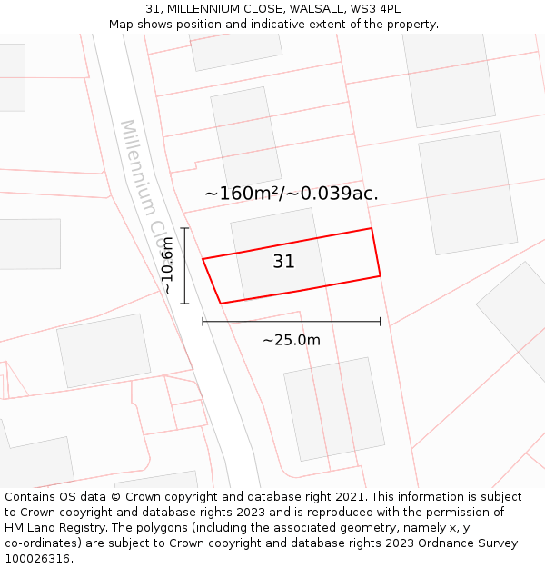 31, MILLENNIUM CLOSE, WALSALL, WS3 4PL: Plot and title map