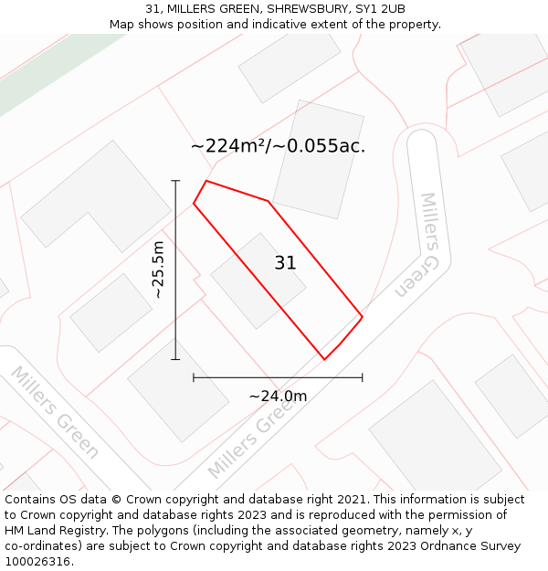 31, MILLERS GREEN, SHREWSBURY, SY1 2UB: Plot and title map