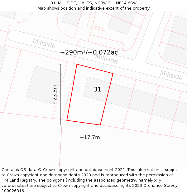 31, MILLSIDE, HALES, NORWICH, NR14 6SW: Plot and title map