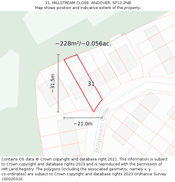 31, MILLSTREAM CLOSE, ANDOVER, SP10 2NB: Plot and title map