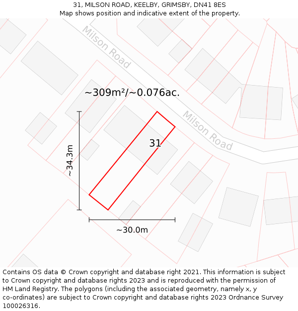 31, MILSON ROAD, KEELBY, GRIMSBY, DN41 8ES: Plot and title map