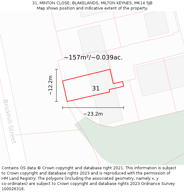 31, MINTON CLOSE, BLAKELANDS, MILTON KEYNES, MK14 5JB: Plot and title map