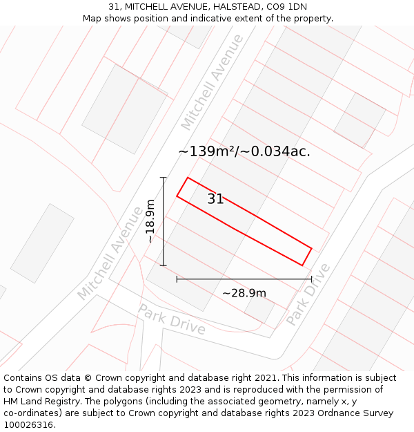 31, MITCHELL AVENUE, HALSTEAD, CO9 1DN: Plot and title map