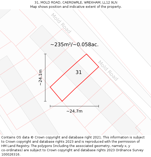 31, MOLD ROAD, CAERGWRLE, WREXHAM, LL12 9LN: Plot and title map