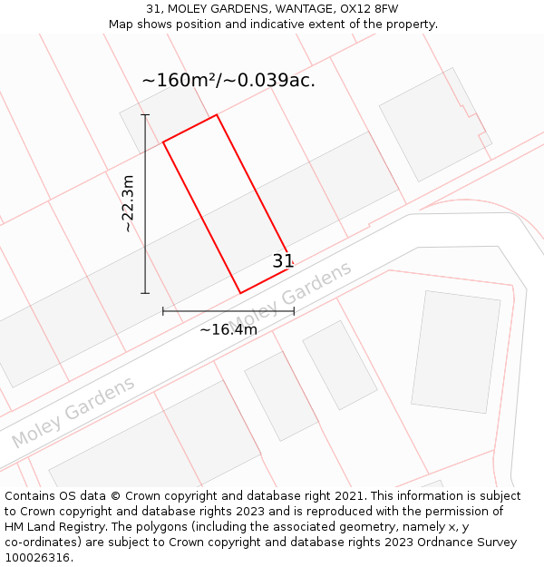 31, MOLEY GARDENS, WANTAGE, OX12 8FW: Plot and title map