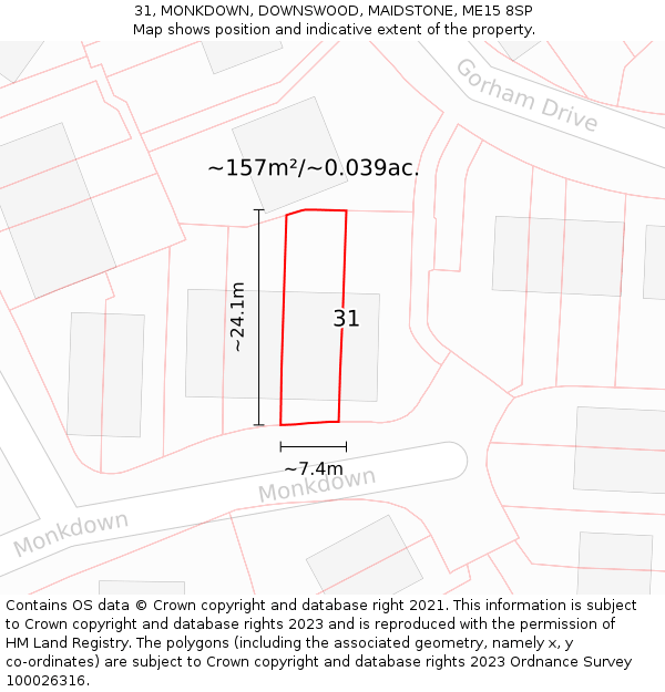 31, MONKDOWN, DOWNSWOOD, MAIDSTONE, ME15 8SP: Plot and title map