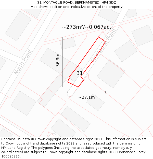 31, MONTAGUE ROAD, BERKHAMSTED, HP4 3DZ: Plot and title map