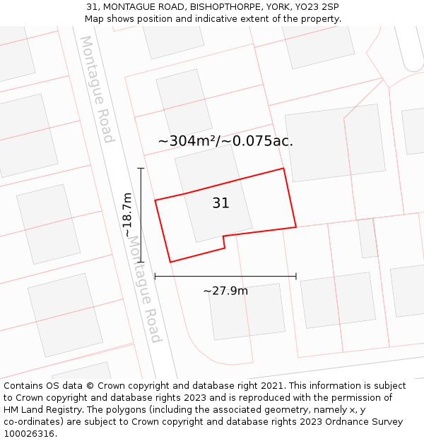 31, MONTAGUE ROAD, BISHOPTHORPE, YORK, YO23 2SP: Plot and title map
