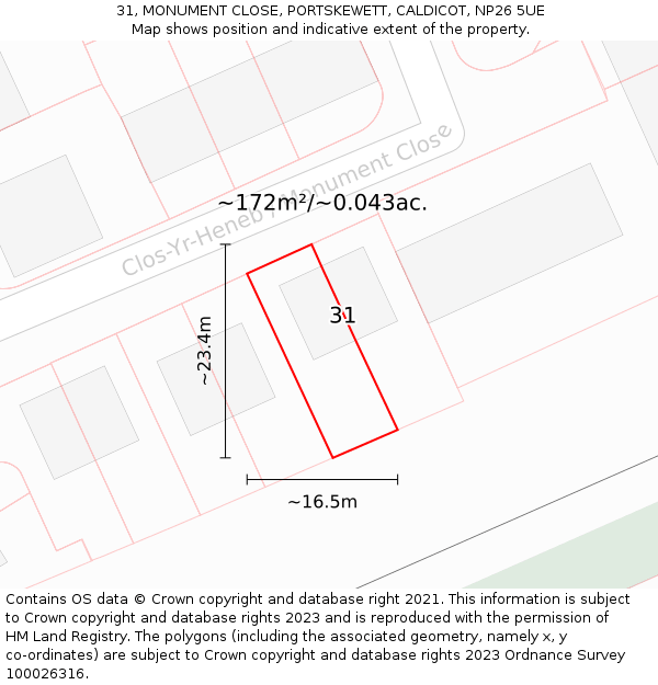 31, MONUMENT CLOSE, PORTSKEWETT, CALDICOT, NP26 5UE: Plot and title map