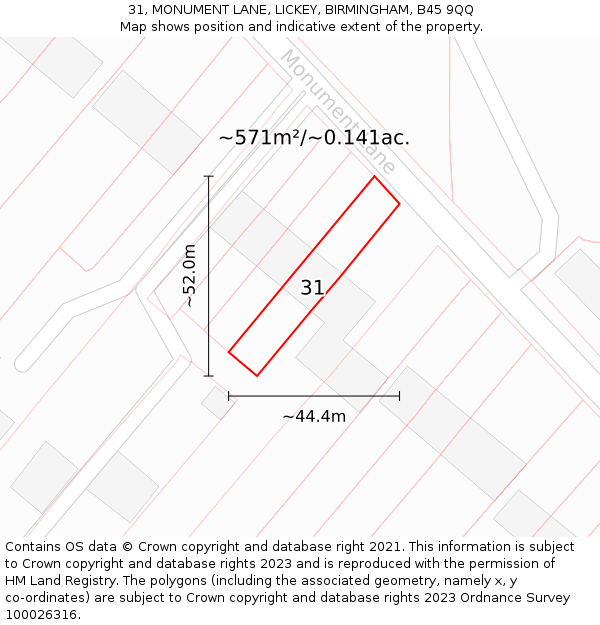 31, MONUMENT LANE, LICKEY, BIRMINGHAM, B45 9QQ: Plot and title map