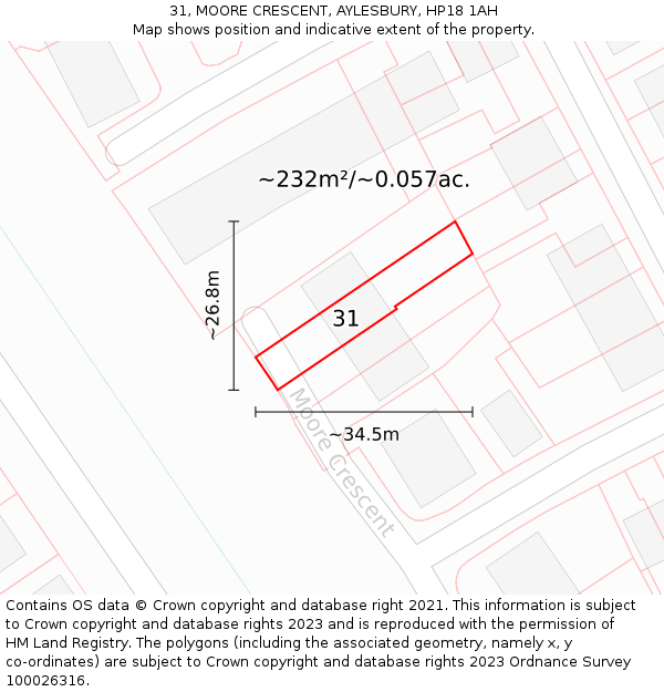 31, MOORE CRESCENT, AYLESBURY, HP18 1AH: Plot and title map