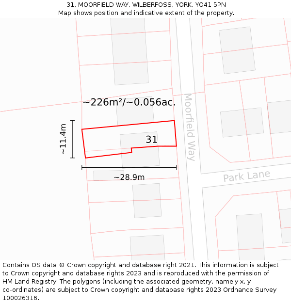 31, MOORFIELD WAY, WILBERFOSS, YORK, YO41 5PN: Plot and title map