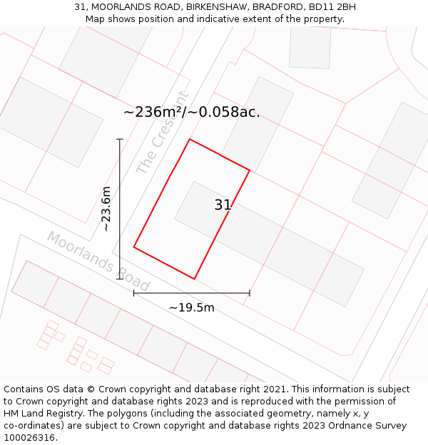 31, MOORLANDS ROAD, BIRKENSHAW, BRADFORD, BD11 2BH: Plot and title map