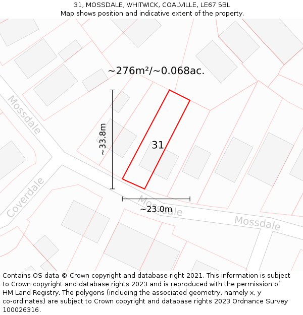 31, MOSSDALE, WHITWICK, COALVILLE, LE67 5BL: Plot and title map