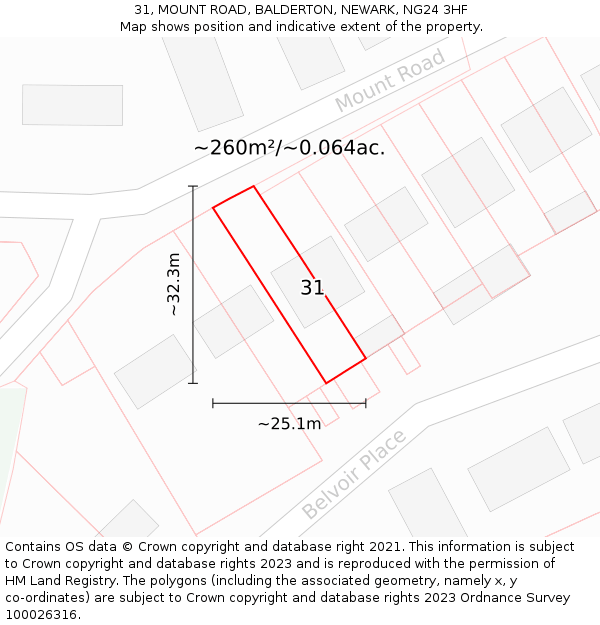 31, MOUNT ROAD, BALDERTON, NEWARK, NG24 3HF: Plot and title map