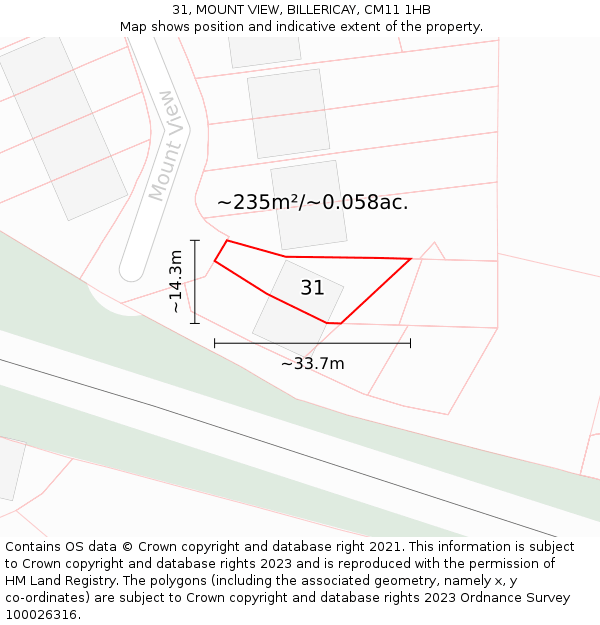 31, MOUNT VIEW, BILLERICAY, CM11 1HB: Plot and title map