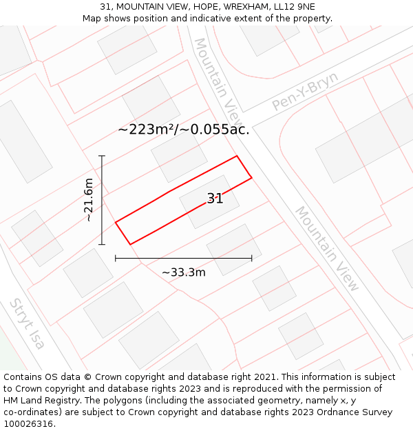 31, MOUNTAIN VIEW, HOPE, WREXHAM, LL12 9NE: Plot and title map