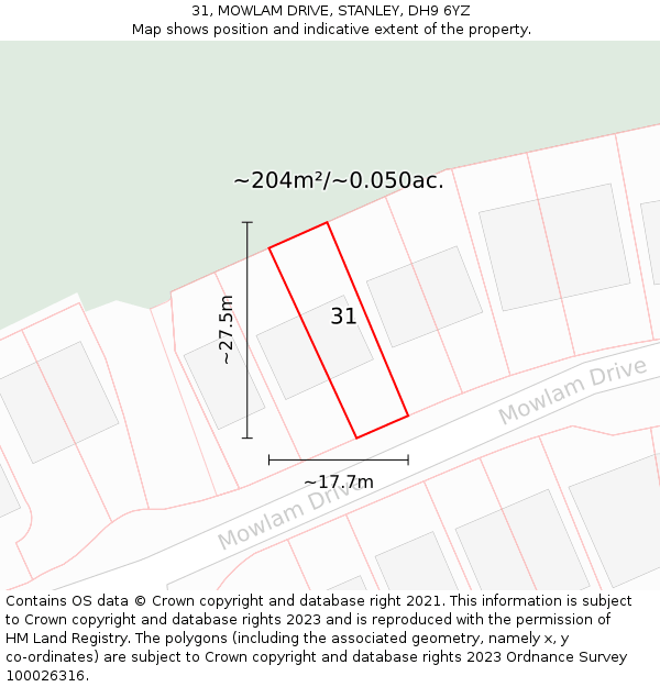 31, MOWLAM DRIVE, STANLEY, DH9 6YZ: Plot and title map