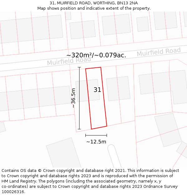 31, MUIRFIELD ROAD, WORTHING, BN13 2NA: Plot and title map
