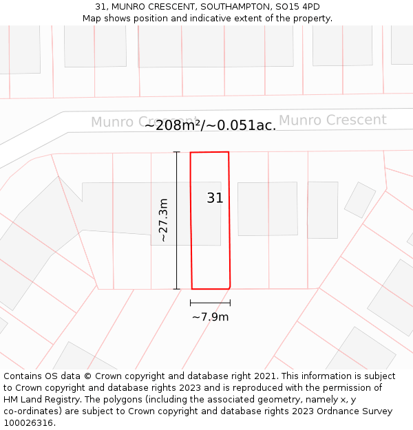 31, MUNRO CRESCENT, SOUTHAMPTON, SO15 4PD: Plot and title map