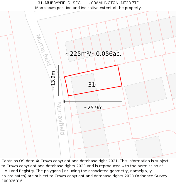 31, MURRAYFIELD, SEGHILL, CRAMLINGTON, NE23 7TE: Plot and title map