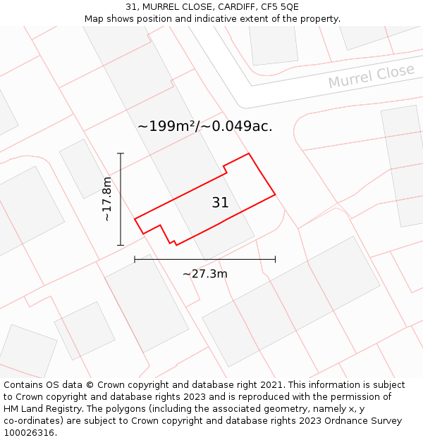 31, MURREL CLOSE, CARDIFF, CF5 5QE: Plot and title map