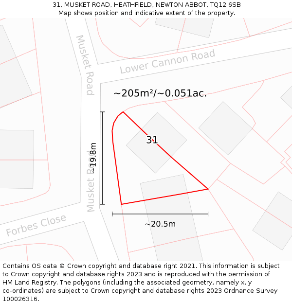 31, MUSKET ROAD, HEATHFIELD, NEWTON ABBOT, TQ12 6SB: Plot and title map
