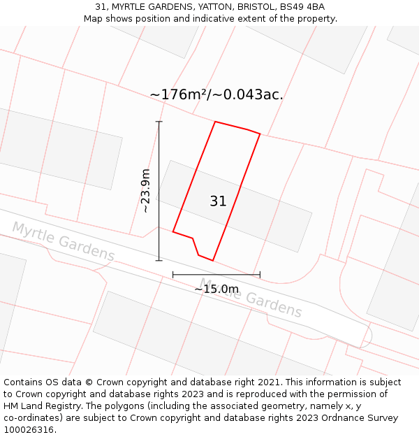 31, MYRTLE GARDENS, YATTON, BRISTOL, BS49 4BA: Plot and title map
