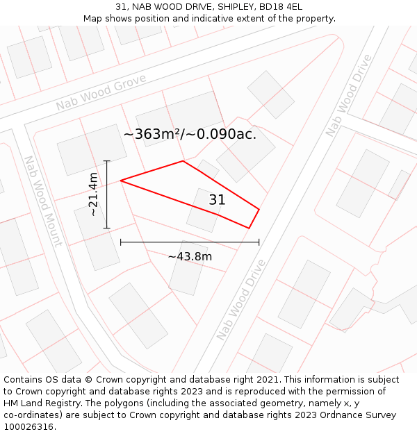 31, NAB WOOD DRIVE, SHIPLEY, BD18 4EL: Plot and title map