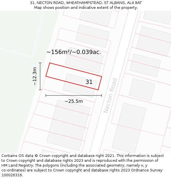 31, NECTON ROAD, WHEATHAMPSTEAD, ST ALBANS, AL4 8AT: Plot and title map