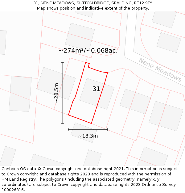 31, NENE MEADOWS, SUTTON BRIDGE, SPALDING, PE12 9TY: Plot and title map