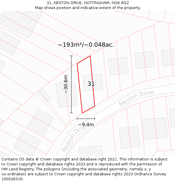 31, NESTON DRIVE, NOTTINGHAM, NG6 8QZ: Plot and title map