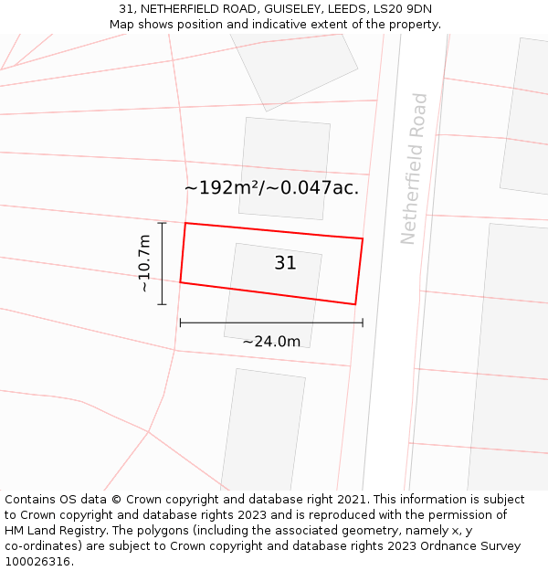 31, NETHERFIELD ROAD, GUISELEY, LEEDS, LS20 9DN: Plot and title map