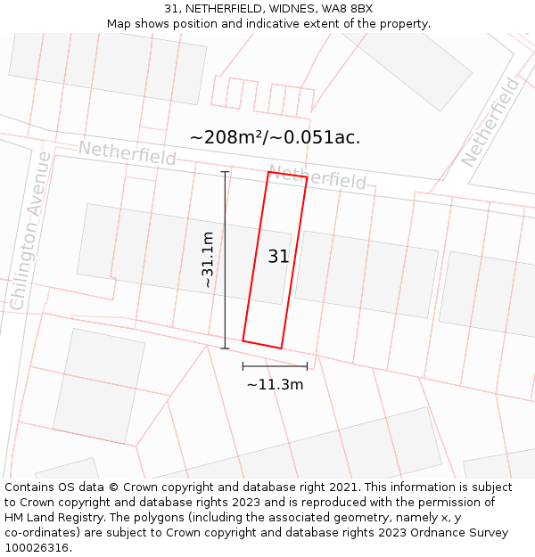 31, NETHERFIELD, WIDNES, WA8 8BX: Plot and title map