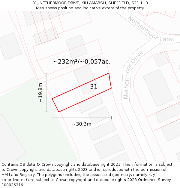 31, NETHERMOOR DRIVE, KILLAMARSH, SHEFFIELD, S21 1HR: Plot and title map