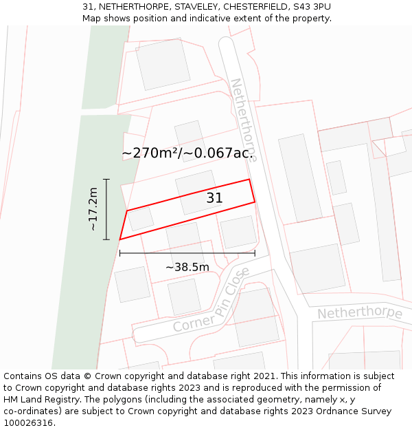 31, NETHERTHORPE, STAVELEY, CHESTERFIELD, S43 3PU: Plot and title map